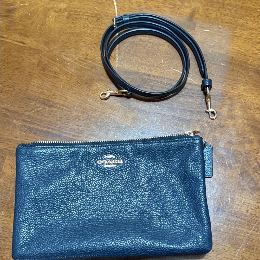 Coach Black Pebbled Leather Pouch with Strap